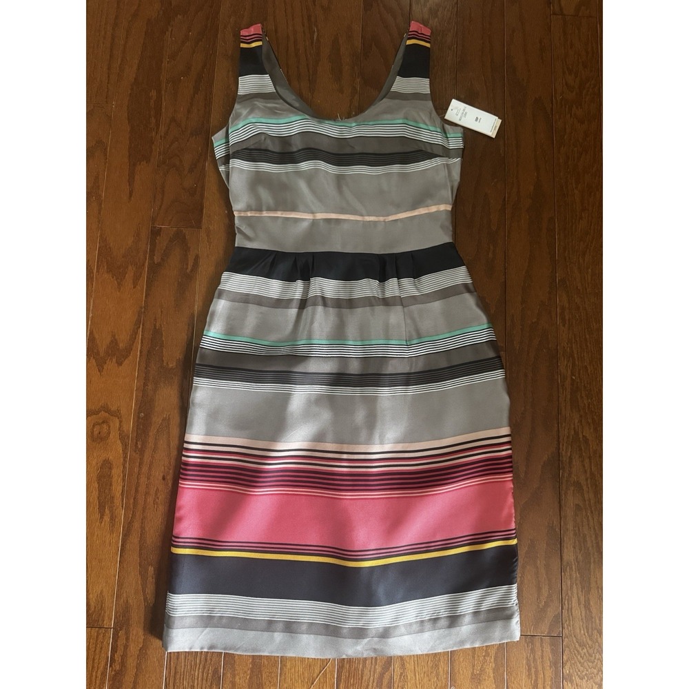 NWT's Banana Republic 100% Silk Dress Petite XXS Striped Fit Flare Colorblock